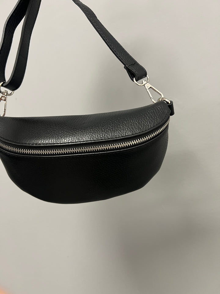 Mina Leather Bum Bag - Black