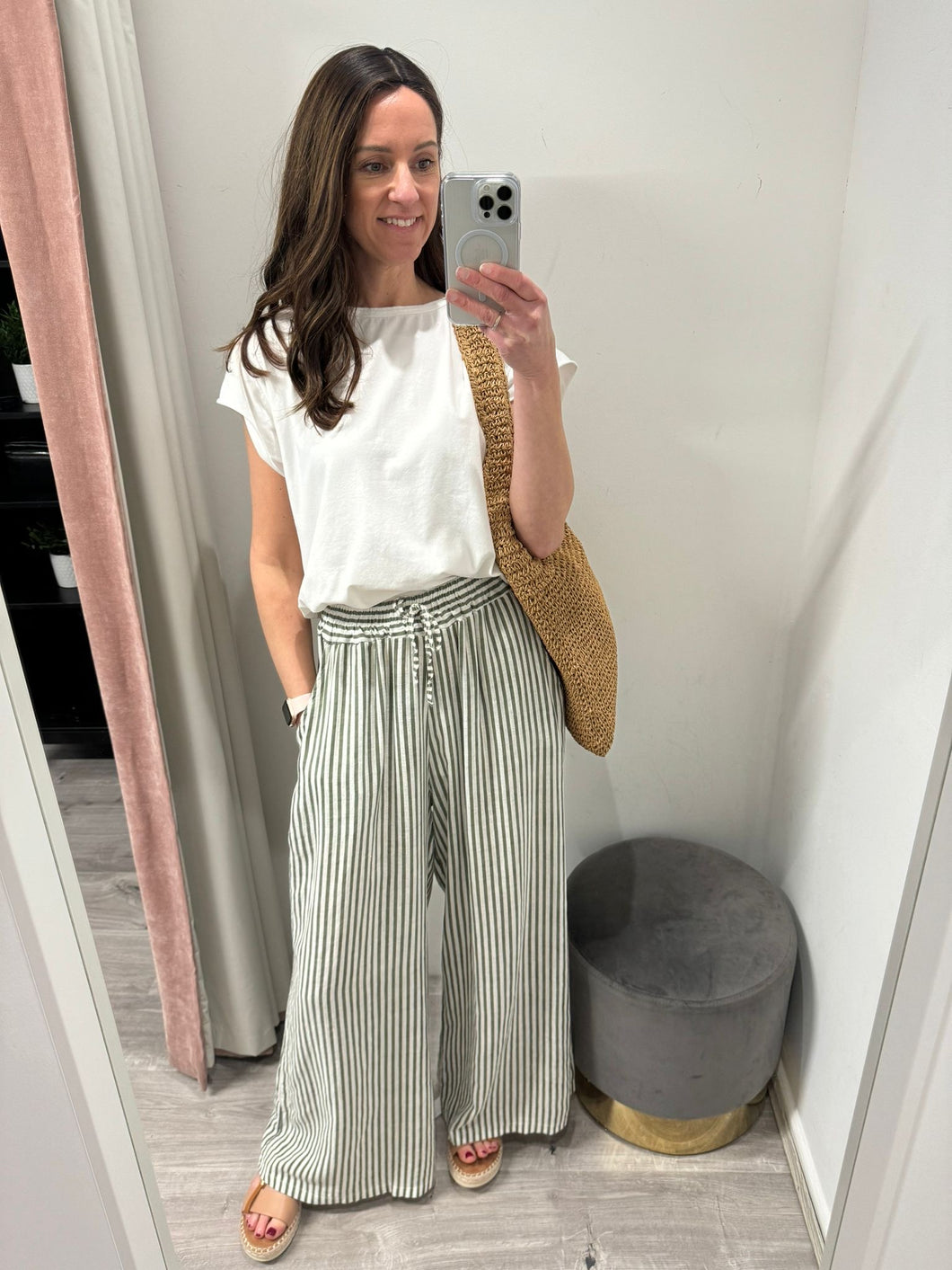 Stripe Linen Pants - Khaki