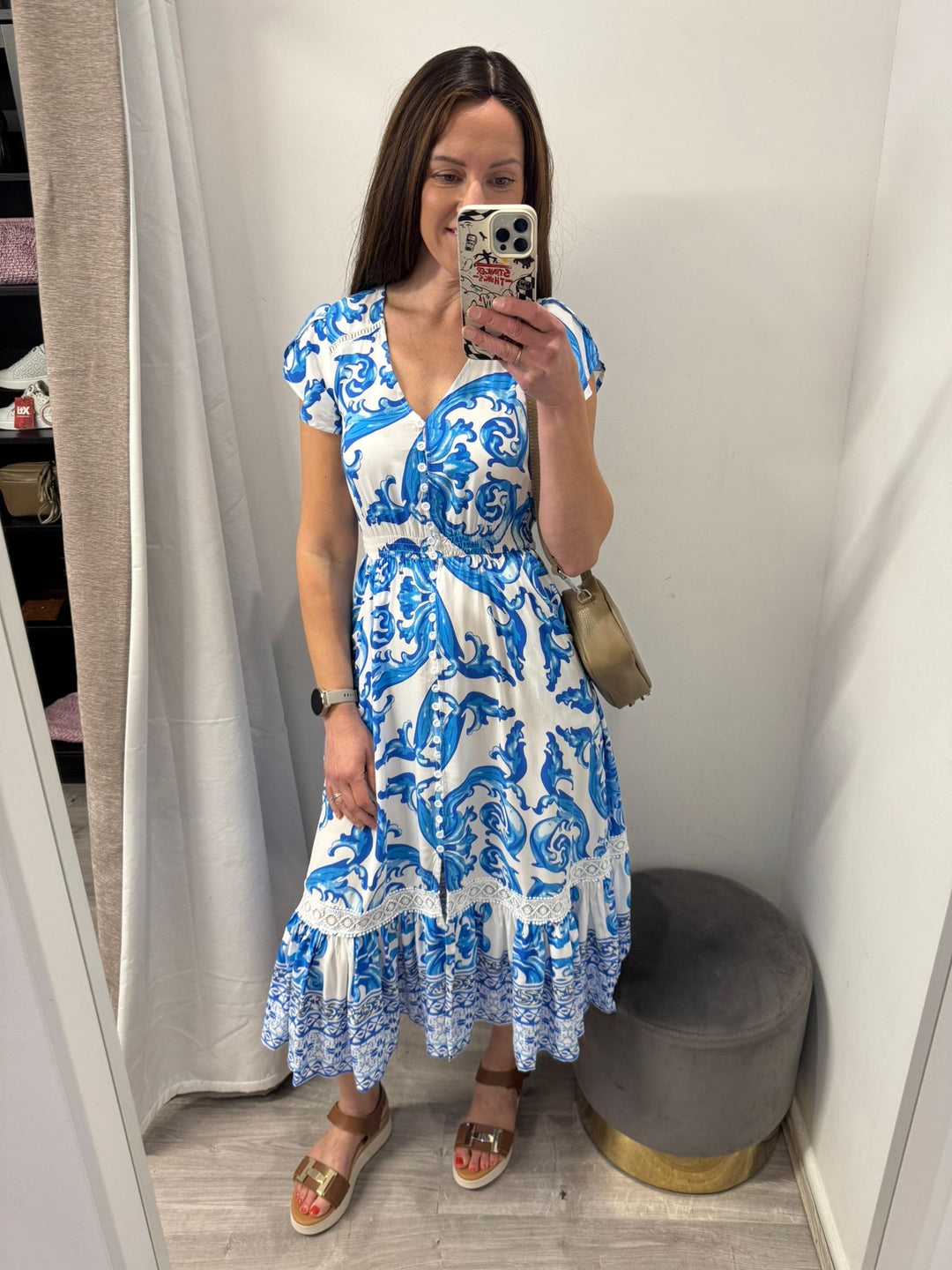 Ciara Midi Dress - Blue Floral