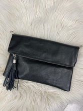 Load image into Gallery viewer, Tori Leather Foldover Clutch - Black
