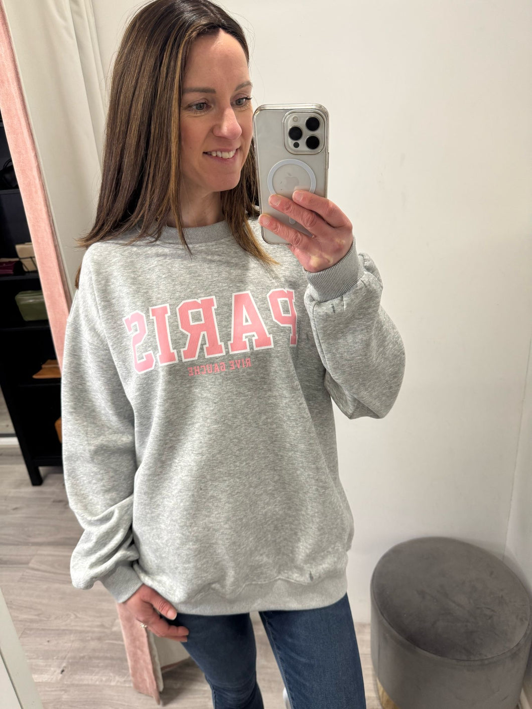'Paris' Sweatshirt - Grey/Pink