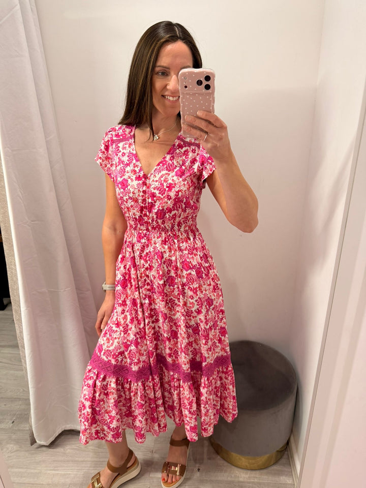 Ciara Midi Dress - Pink Bloom