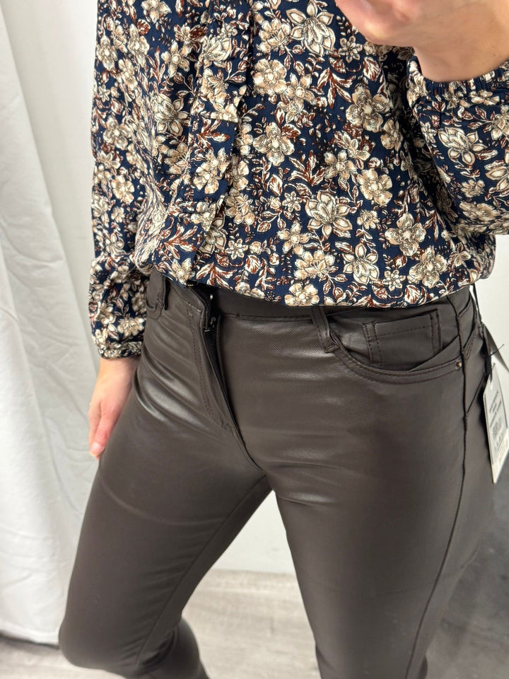 Toxik Leather Look Jeans - Chocolate