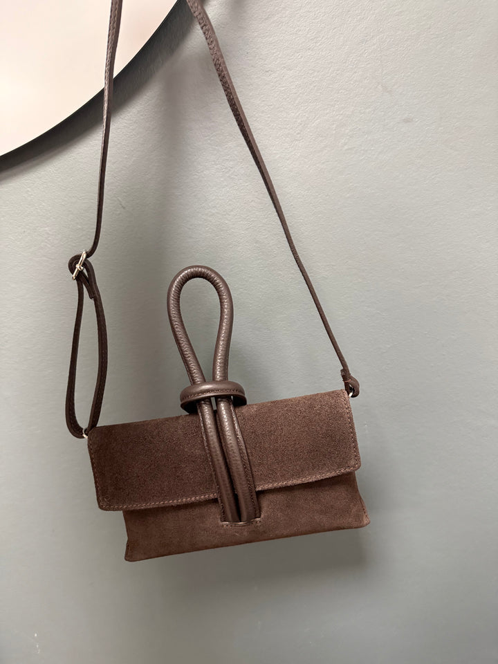 Betty Suede Loop Handle Bag - Chocolate