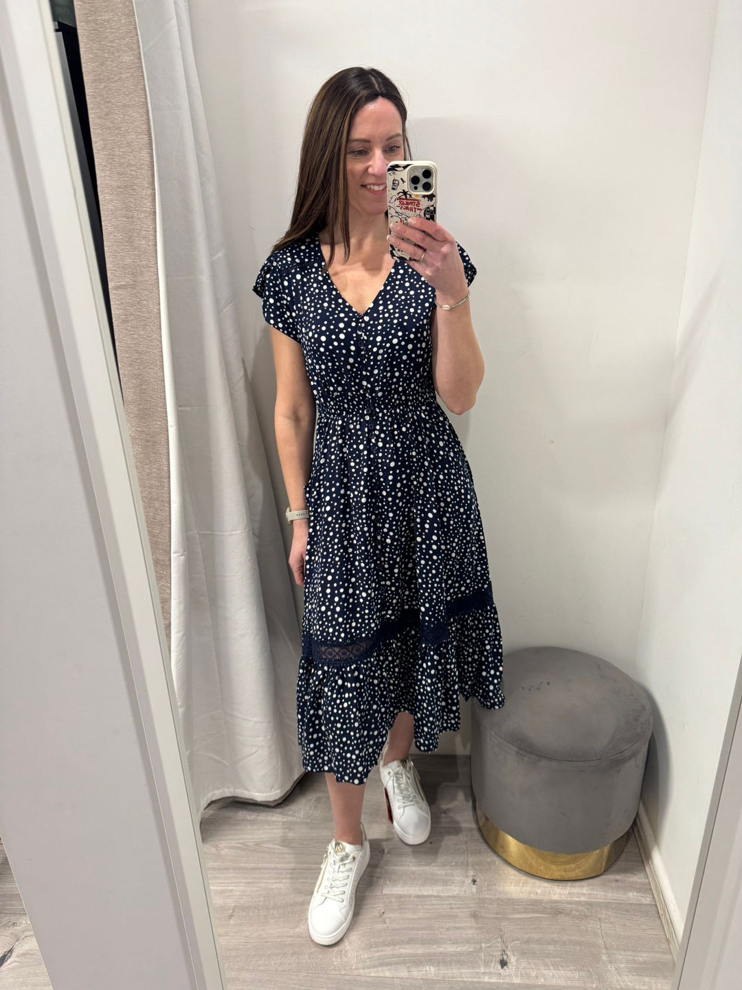 Ciara Midi Dress - Navy Polka Dot