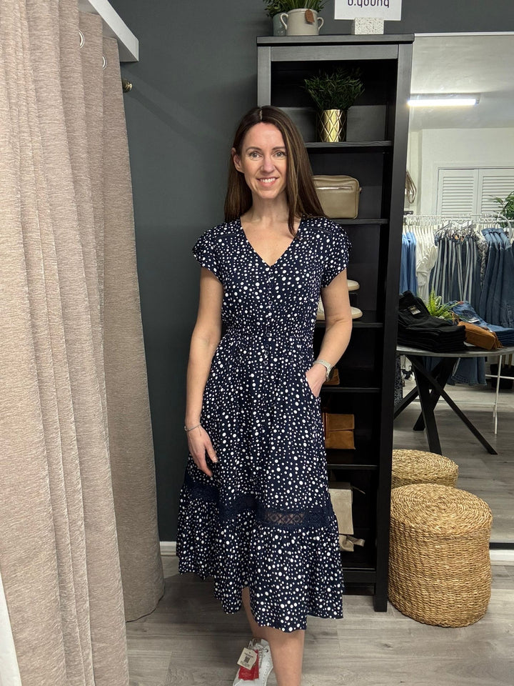 Ciara Midi Dress - Navy Polka Dot