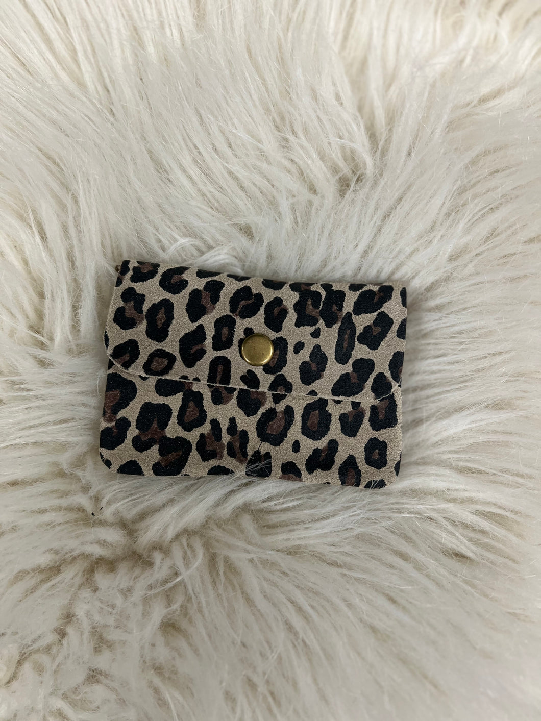 Suede Leopard Purse - Cream