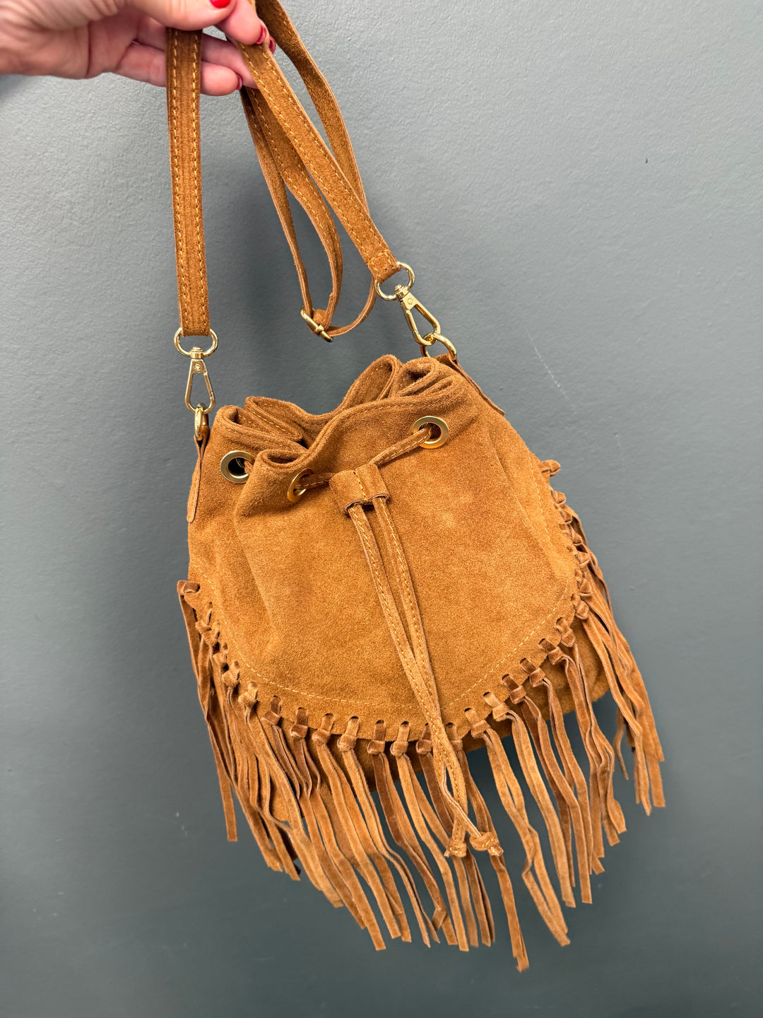 Alma Tassel Suede Bag - Tan