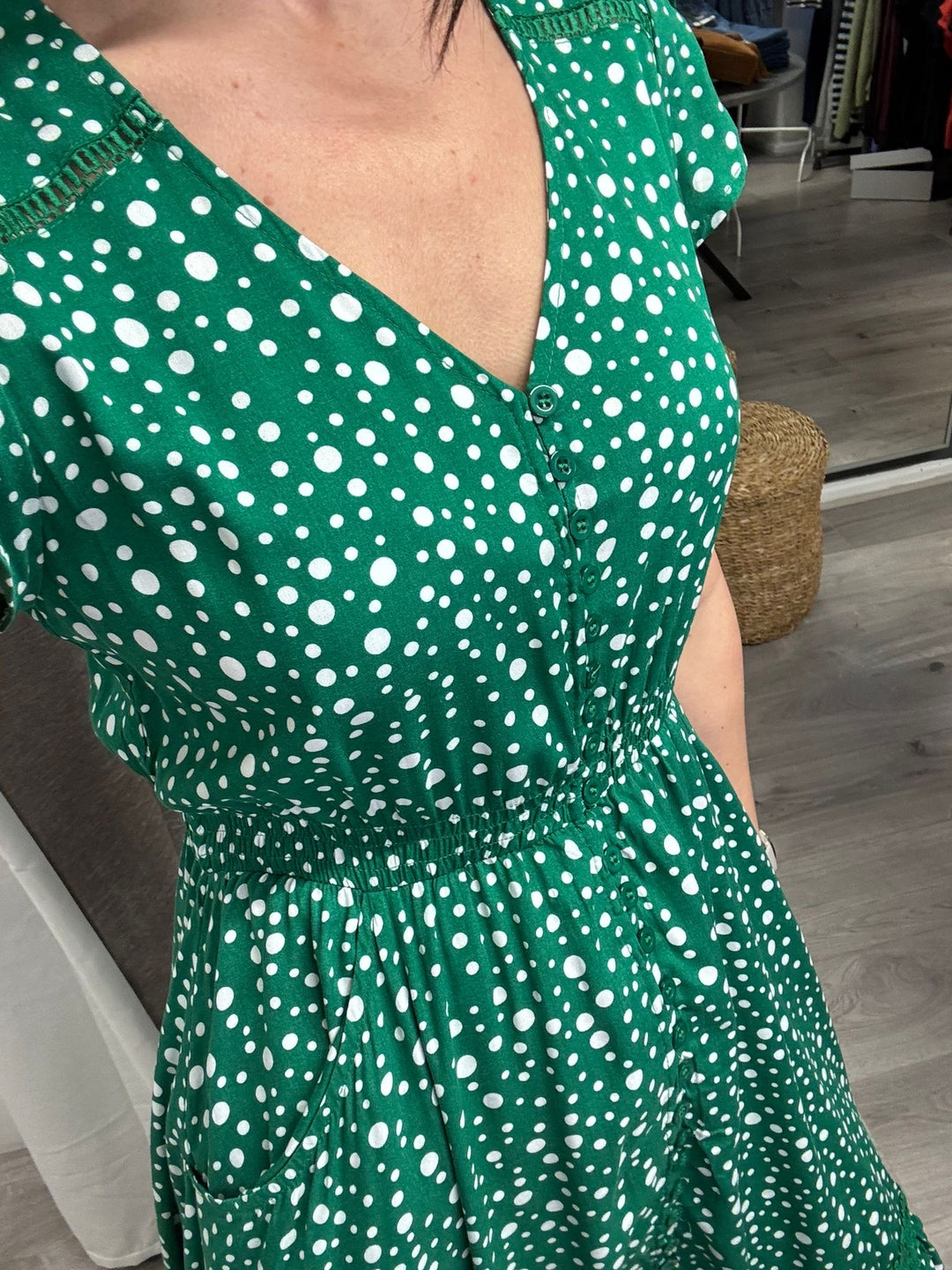 Ciara Midi Dress - Green Polka Dot