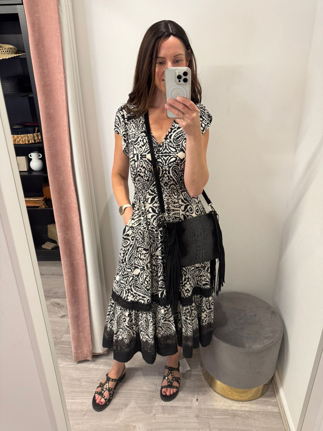 Ciara Midi Dress - Paisley Noir