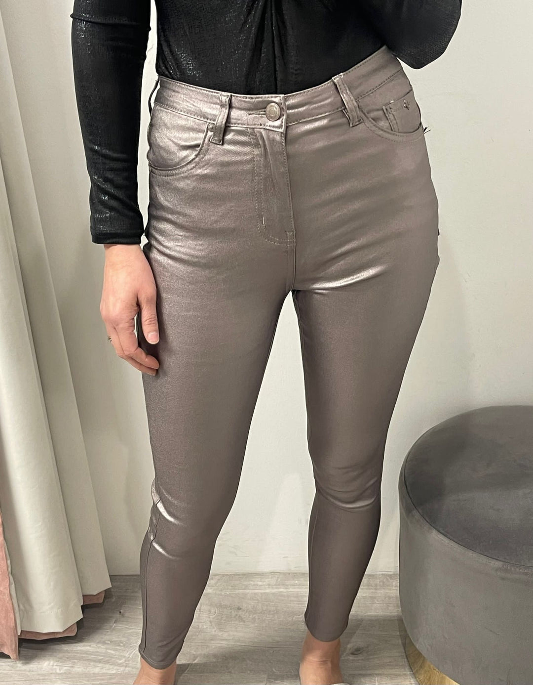 Toxik Leather Look Jeans - Silver