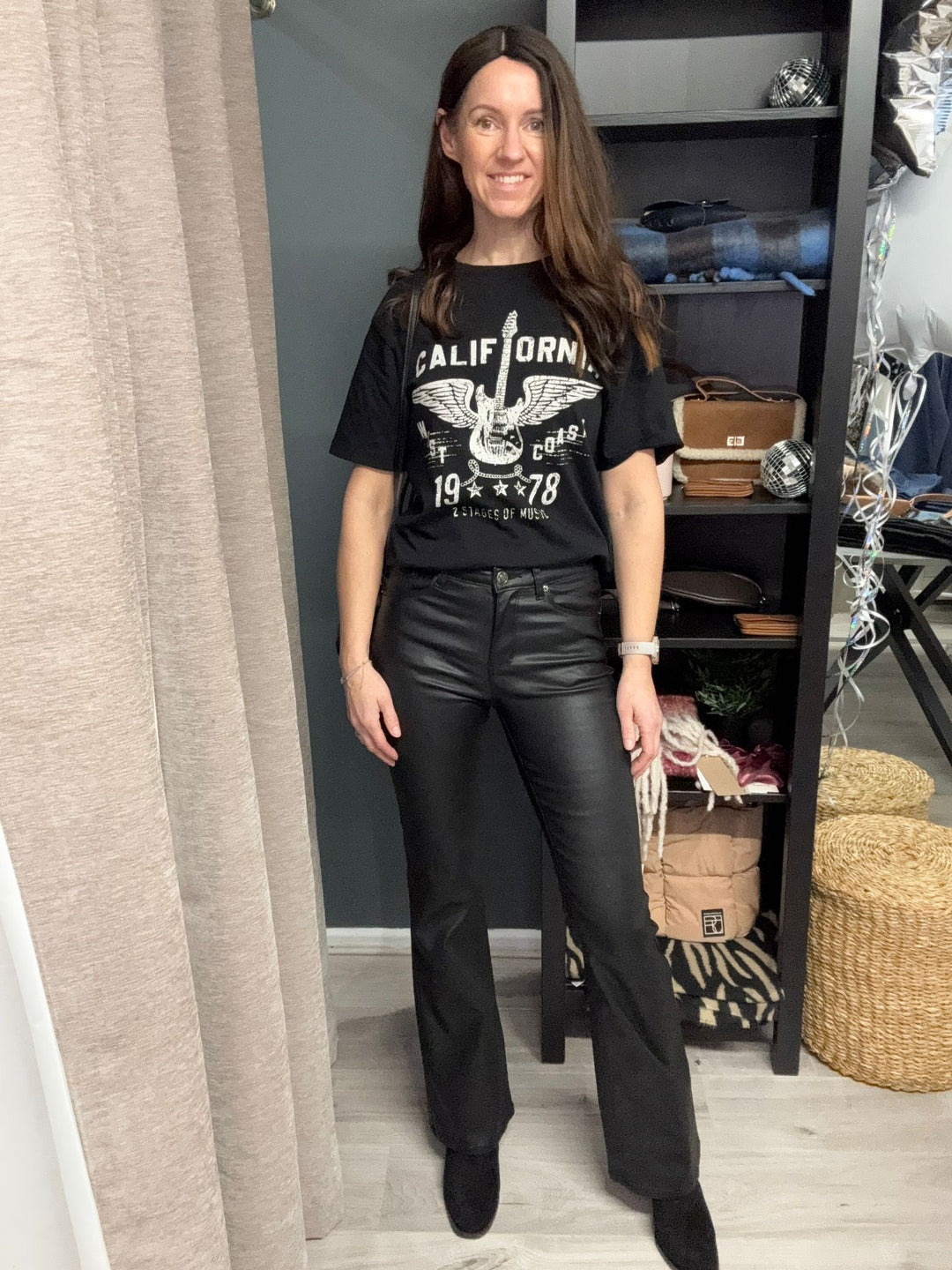 Toxik Leather Look Flared Jeans - Black