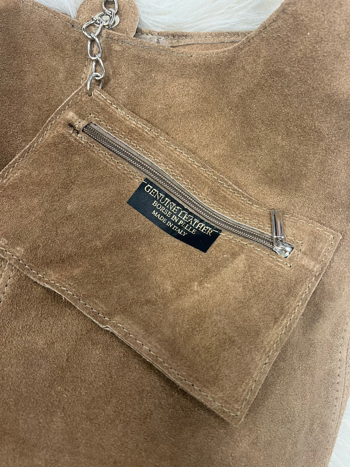 Ana Suede Slouch Bag - Taupe