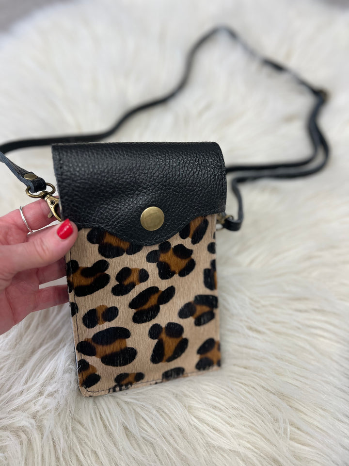 Zara Leather Phone Pouch Bag - Leopard Print