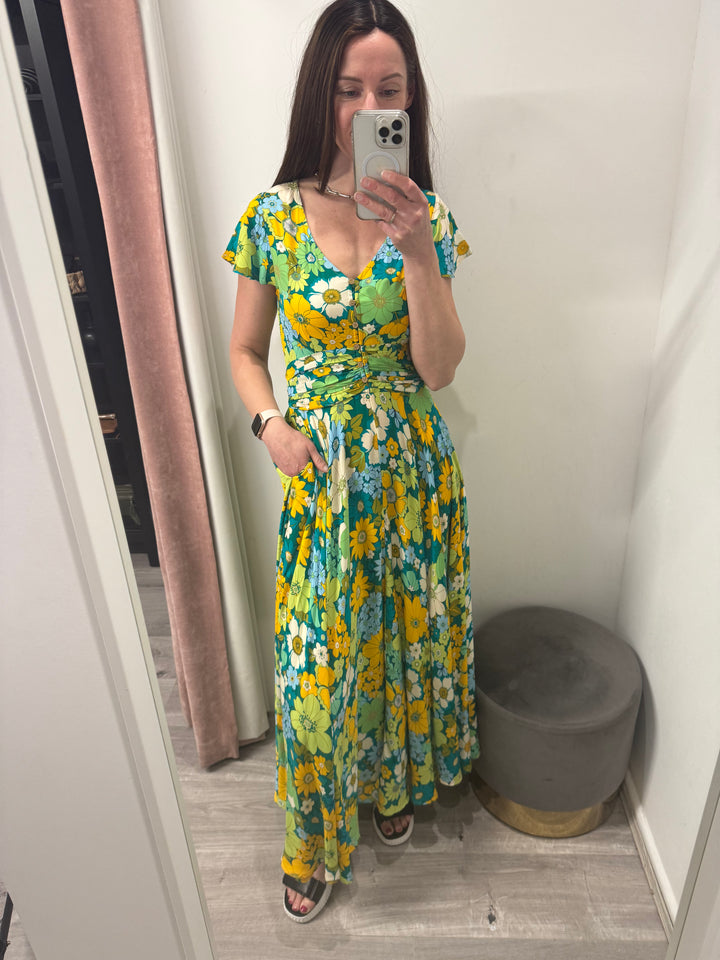 Sophia Dress - Green Flower