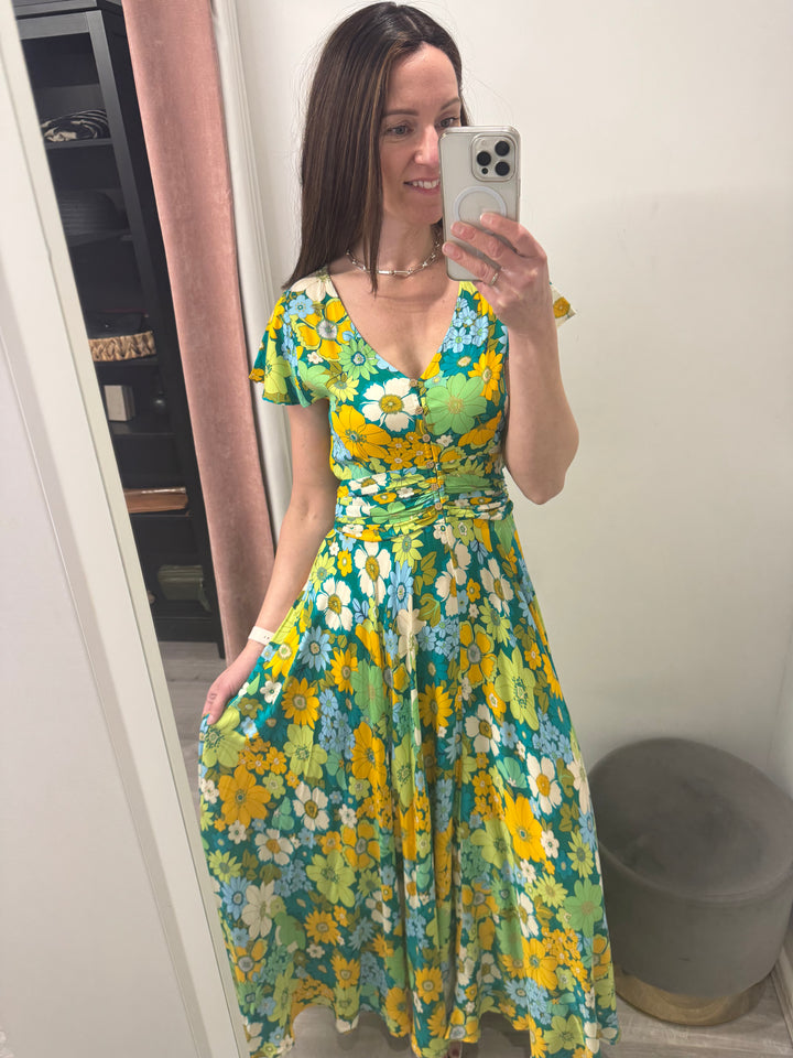 Sophia Dress - Green Flower