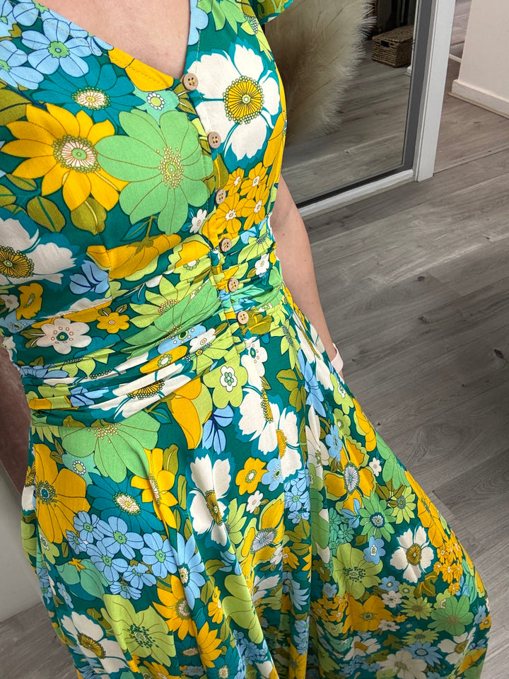 Sophia Dress - Green Flower