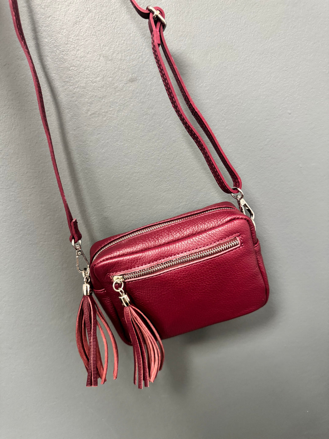 Leather Camera Bag - Burgundy