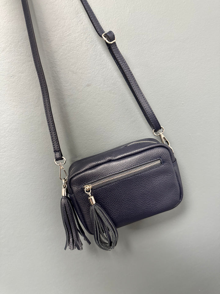 Leather Camera Bag - Navy