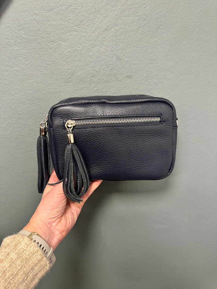 Leather Camera Bag - Navy