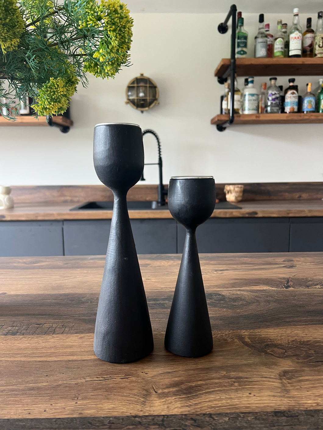 Black Wooden Tealight Holder (Medium)