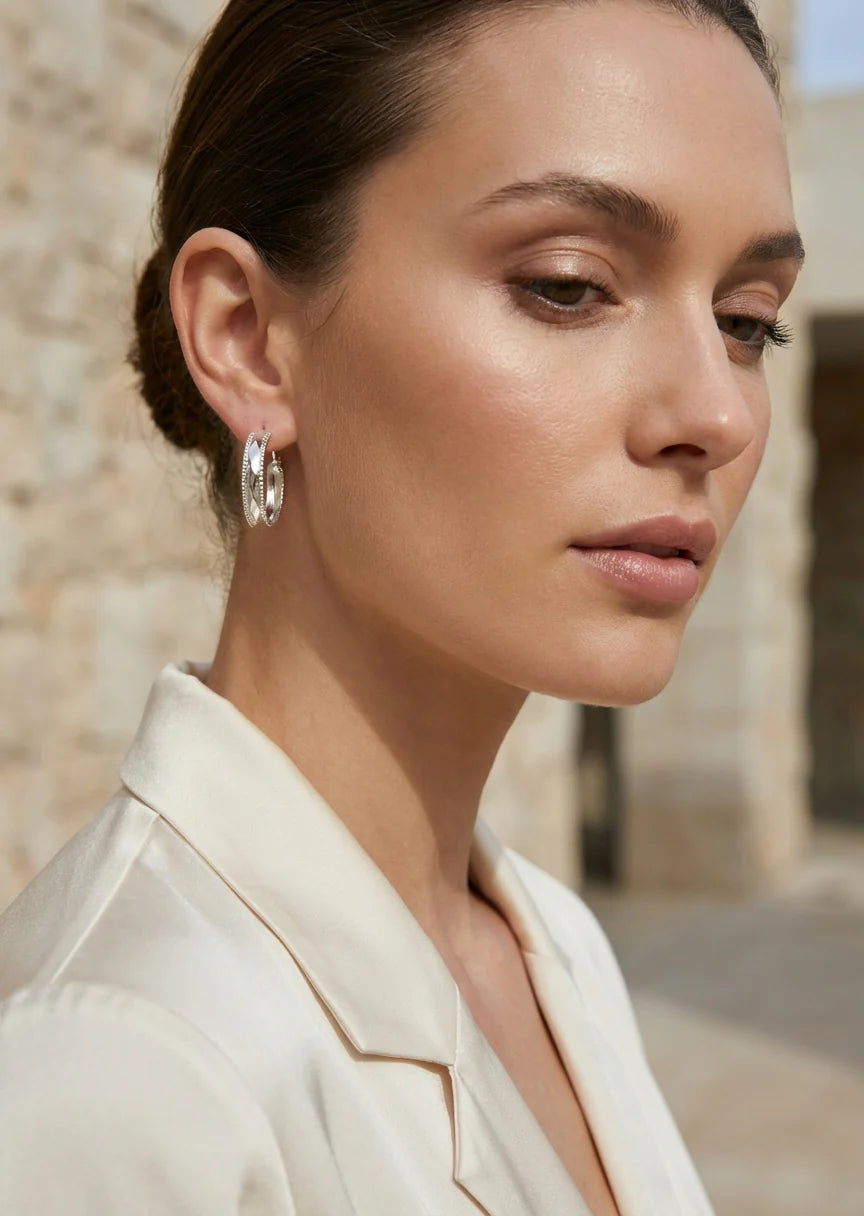 Silver Hoops with Faceted Detail