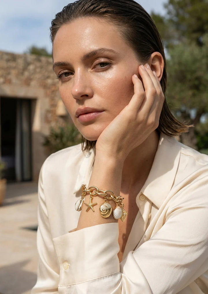 Gold Chain Bracelet with Sea Charms