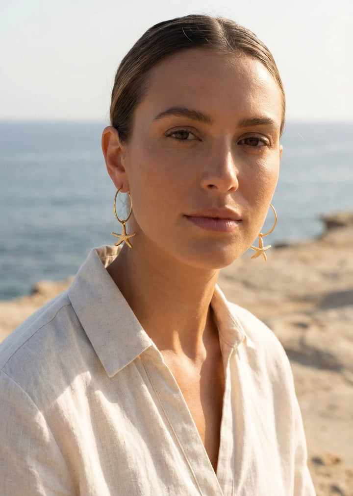 Gold Hoops with Starfish