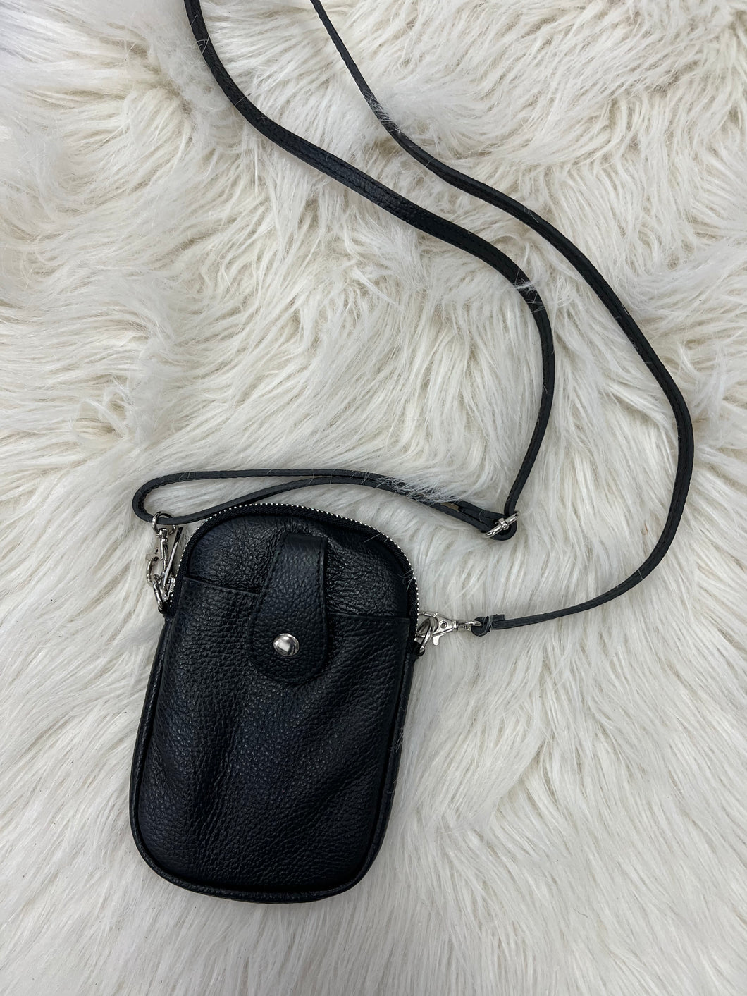Leather Phone Pouch Bag - Black
